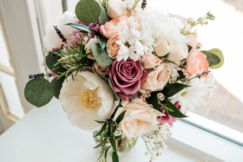 Pink White Green Bridal Bouquet